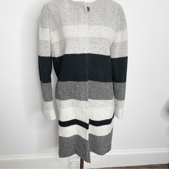 Talbots Wool Stripe Colorblock Gray Black Topper Coat NWOT Large Snap Front - Picture 1 of 8
